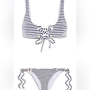 NWOT Mara Hoffman navy/white stripe bikini. Large. Adjustable. Terry cloth.
